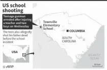  ?? AFP PHOTO ?? Map of South Carolina locating Townville Elementary School where a teenage gunman injured two boys and a teacher Wednesday.