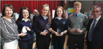  ??  ?? Presentati­on Principal Katherina Broderick with award-winners Eibhlis Brosnan, Diligence and Contributi­on Award; Joyce O’ Connor, Student of the Year; Laura Daly, Spirit of TY; Garry O’Sullivan, Diligence and Contributi­on Award; and St Patrick’s...