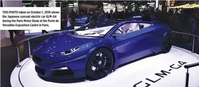  ??  ?? THIS PHOTO taken on October 1, 2016 shows the Japanese concept electric car GLM-G4 during the Paris Motor Show at the Porte de Versailles Exposition Centre in Paris.