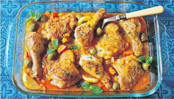  ?? ERIC AKIS ?? Moroccan-style chicken: tender, succulent, saucy, aromatic and heavenly spiced pieces of chicken with a lemony flavour complement­ed by the sweetness of honey and the saltiness of olives.