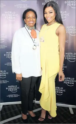  ?? PICTURE: MOTSHWARI MOFOKENG ?? IN CONTROL: TV personalit­y Bonang Matheba with her mother, Charlotte Mokoana, before addressing delegates who attended her session at the World Economic Forum yesterday.