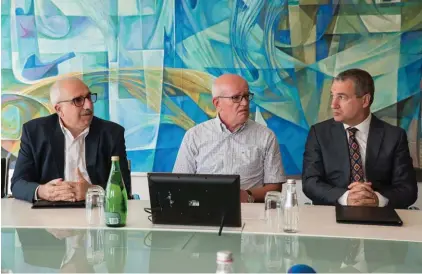  ??  ?? Left to right: BOV CEO Mario Mallia, Chairman Taddeo Scerri and legal advisor Henri Mizzi addressing the press yesterday afternoon. Photo: Alenka Falzon