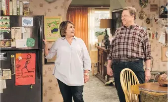  ?? ADAM ROSE/ABC ?? Roseanne Barr, left, and John Goodman in the revived, and then cancelled sitcom, Roseanne. ABC has announced that it is retooling the series once again, this time without a role for Barr.