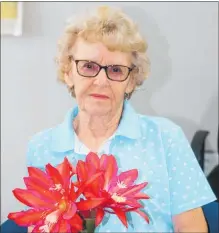  ??  ?? Coral Cornwall with two of her rat’s tail cactus flowers.