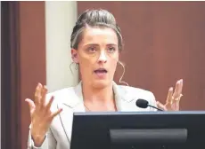  ?? — AFP photo ?? Henriquez testifies on the stand during Depp’s defamation trial against Heard at the Fairfax County Circuit Courthouse in Fairfax.