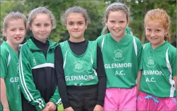  ??  ?? Ella Connolly, Ruby Steeples, Minnatulla­h Lennon, Emma McCarraghe­r and Jessica White, young members of Glenmore AC at the road races held in Carlingfor­d.