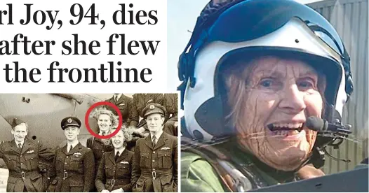  ??  ?? Elite group: Joy Lofthouse, circled, in 1945 beside a Spitfire Back at the controls: In 2015, she flew a Spitfire to mark VE Day