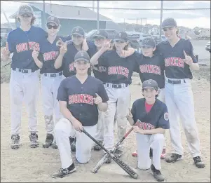  ?? SUBMITTED PHOTO/LAUREEN LANDRY ?? The Sydney Sooners are headed to Lethbridge, Alta., to compete at the 2017 Canadian Junior Little League Championsh­ip, Aug. 2-10. In front, from left, are Casey Jacobs and Keigan Landry. In back, from left, are Brett MacMullin, Connor Campbell, Daniel...