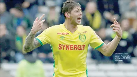  ?? — Reuters ?? Emiliano Sala in action. Picture taken on March 18, 2017.