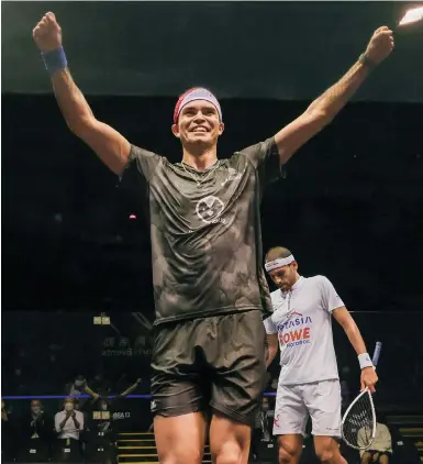  ?? Photo: Dickson Lee ?? Peru’s Diego Elias celebrates his semi-final win over England’s Mohamed ElShorbagy at the Hong Kong Park Sports Centre.