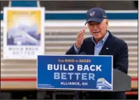  ?? The Associated Press ?? BIDEN: Democratic presidenti­al candidate former Vice President Joe Biden speaks at Amtrak’s Alliance Train Station on Wednesday in Alliance, Ohio.