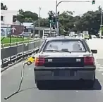  ??  ?? Shocking: A video screenshot showing the car being driven off with the fuel hose still attached to it.