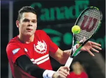  ??  JEFF VINNICK/GETTY IMAGES ?? Milos Raonic in his Davis Cup match against Tatsuma Ito of Japan Friday in Vancouver. Raonic won in straight sets.