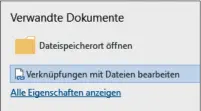  ??  ?? Das Dialogfeld zum Bearbeiten von Bildverknü­pfungen lässt sich über die Backstage-Ansicht aufrufen.