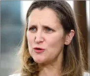  ?? Canadian Press photo ?? Minister of Foreign Affairs Chrystia Freeland speaks to media on the roof of the Panamerica­no Hotel in Buenos Aires, Argentina.