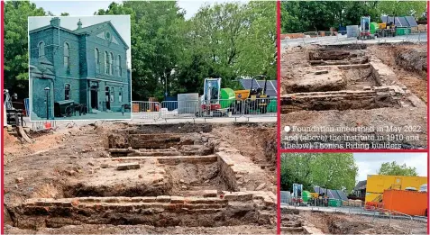  ?? ?? Foundation unearthed in May 2022 and (above) the Institute in 1910 and (below) Thomas Riding builders
