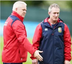  ?? — Reuters photo ?? Gatland (left) and coach Rob Howley during training at Carton House, in Co. Kildare, Ireland in this May 22, 2017 file photo.