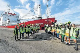  ??  ?? ALL ABOARD: Pupils from various Port Elizabeth schools had the opportunit­y to shadow Transnet employees and board the SA Agulhas at the Port of Port Elizabeth on Take a Girl Child to Work Day