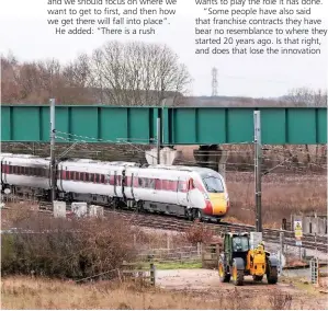  ?? LES NIXON. ?? An LNER Azuma passes Joan Croft Junction (near Doncaster) with the 1045 Peterborou­gh-York on January 26. Keith Williams has warned that without changes, rail patronage could decline.