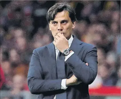  ?? FOTO: EFE ?? Montella está viviendo un momento muy difícil tras caer en la Copa con estrépito De momento va a seguir en el banquillo del Sevilla