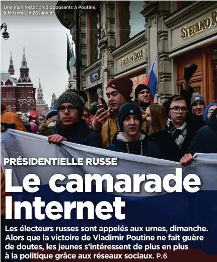  ??  ?? Une manifestat­ion d’opposants à Poutine, à Moscou, le 28 janvier.