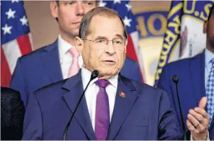  ?? ERIN SCOTT • REUTERS ?? House Judiciary Committee Chairman Jerry Nadler holds a news conference to discuss the Committee's oversight agenda Friday following the Mueller Hearing.