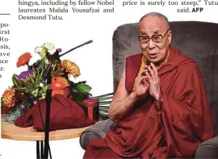  ?? AGENCY PIX ?? The Dalai Lama speaking at a conference in Londonderr­y, Northern Ireland, on Sunday.