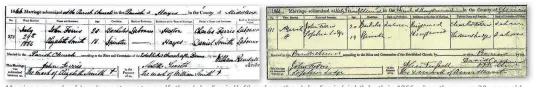  ??  ?? Marriage records of Jane’s great great grandfathe­r John Ferris ( left) and another John Ferris ( right), both in 1866 when they were 20 years old