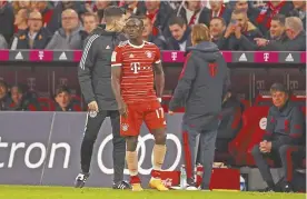  ?? ?? Sadio Mane goes off injured in Bayern Munich’s recent 6-1 Bundesliga win over Werder Bremen.