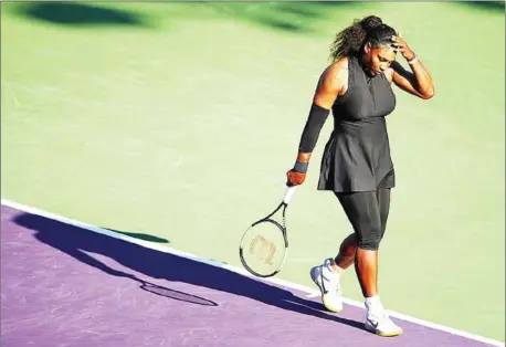  ?? CLIVE BRUNSKILL/GETTY IMAGES/AFP ?? Serena Williams gestures during her first-round match with Naomi Osaka at the Miami Open at Crandon Park Tennis Center in Key Biscayne, Florida, on Wednesday.