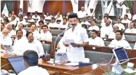  ?? ?? Chief Minister MK Stalin speaking in the Assembly on Monday, intervenin­g in debate on State Budget for 2023-24