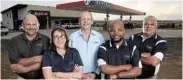  ??  ?? FUELLED UP: Eyona Energy CEO Pat Kelly, back centre, with team members, from left, finance and admin GM Craig Step, corporate services manager Nicola van Heerden, asset and maintenanc­e manager Azola Njezula, and sales and operations GM Craig Herman