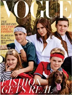  ??  ?? Distance: Victoria on the Vogue cover with her children, but no sign of her husband. Top, A stony-faced David with his wife in a picture she posted on social media in April