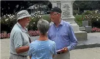  ?? PHOTO: RICHARD MAYS/STUFF ?? Don Brash talks with Ma¯ori ward poll supporters.