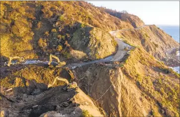  ?? Robert Gauthier Los Angeles Times ?? CREWS REMOVE debris last month after a January mudslide damaged a portion of Highway 1 at Rat Creek.