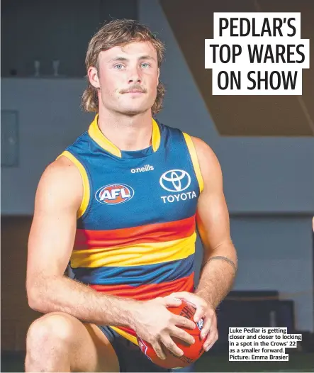  ?? ?? Luke Pedlar is getting closer and closer to locking in a spot in the Crows’ 22 as a smaller forward. Picture: Emma Brasier