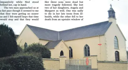  ?? ?? St Molaige’s Church, Knockanevi­n, where Tim Hennessy was shot on 1 May, 1921. The metal church gate and walls still shows the damage from the British gunfire on that day.