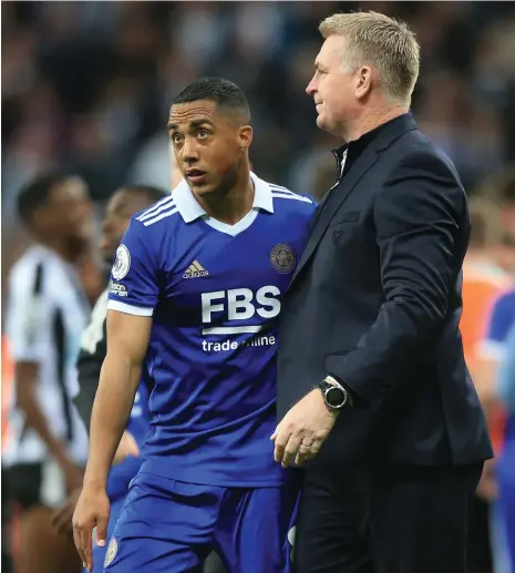  ?? ?? Leicester City manager Dean Smith, right, with midfielder Youri Tielemans after the match against Newcastle United