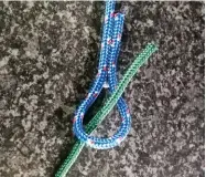  ??  ?? Step 1
Form a bight with the thicker rope (blue, in our image), and pass one end of the thinner rope (green) through the bight.