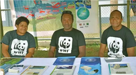  ?? Photo: Afa Kaumaitoto­ya ?? Staff members of the World Wide Fund for Nature during the National Climate Change Week at Katonivere Ground in Labasa on September 26, 2017.