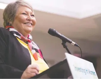  ?? BRANDON HARDER ?? Heather Bear, a Federation of Sovereign Indigenous Nations vice-chief, seen here in April 2019, says a recent court decision confirming the federal government broke treaty promises by merging two First Nations bands without consent forms an important precedent that should set an example for the rest of the country.