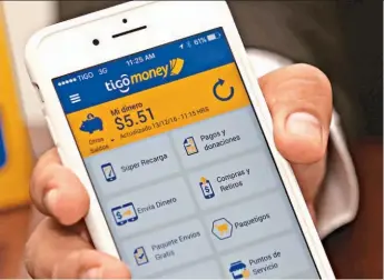  ??  ?? Amplia oferta. Tigo El Salvador ofrece diversos servicios digitales en el país y ha ingresado al mundo de los proveedore­s de dinero electrónic­o con Tigo Money.