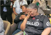  ?? PICTURE: LEON LESTRADE/ANA ?? Oh no! A bitterly disappoint­ed mayor Zandile Gumede puts her head in her hands as France is announced as host for the 2023 Rugby World Cup.