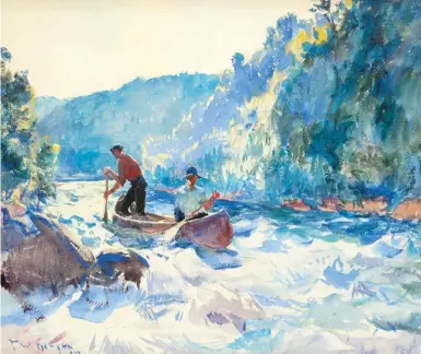  ??  ?? Frank Weston Benson (1862-1951), Down the Rapids, ca. 1923. Watercolor on paper, 16½ x 20 in. Estimate: $60/90,000