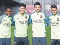  ?? FOTO: FC BARCELONA ?? Kaptoum, Aleñá, Mujica y Nili, en la sesión de ayer