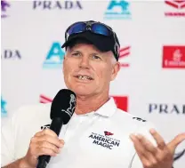  ?? PHOTO: GETTY IMAGES ?? Not all lost . . . Skipper Terry Hutchinson speaks to the media in Auckland yesterday about challenger American Magic’s boat Patriot which capsized during racing on Sunday.