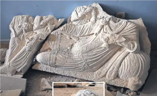  ?? PHOTOS BY JOSEPH EID, AFP/GETTY IMAGES ?? Statues and other items in Palmyra’s main museum were damaged by militants who seized the city.