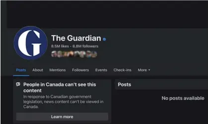  ?? ?? Meta says the only way to comply with law C-18 is to ‘end news availabili­ty for people in Canada’. Photograph: Guardian