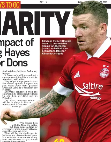  ??  ?? Tried and trusted: Hayes is bound to be a reliable signing for Aberdeen (main), while Burke has been dependable for Kilmarnock (right)