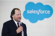  ?? AP PHOTO/DARRON CUMMINGS ?? Salesforce Chairman Marc Benioff speaks during a 2019 news conference in Indianapol­is.